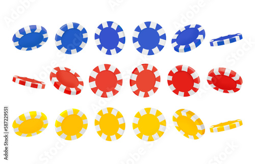 Color casino chips collection isolated on white background. 3d vector icon 
