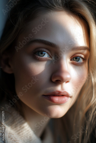 A fresh and minimal everyday makeup look, highlighting the natural features and beauty of the subject, Created with generative Ai Technology. © Roberto