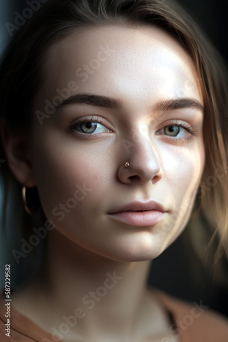 A fresh and minimal everyday makeup look, highlighting the natural features and beauty of the subject, Created with generative Ai Technology.