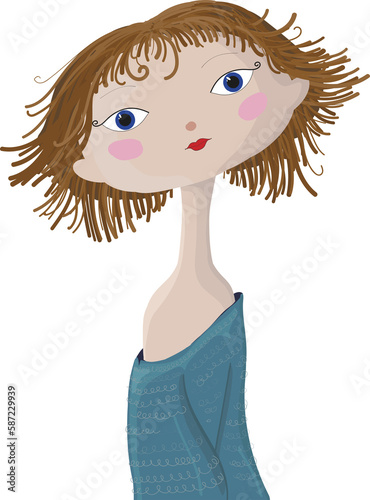 Cute girl with blue eyes. Vector file for designs.s