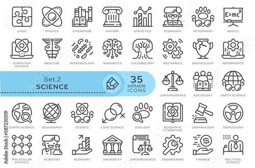 Set of conceptual icons. Vector icons in flat linear style for web sites, applications and other graphic resources. Set from the series - Science . Editable outline icon.	