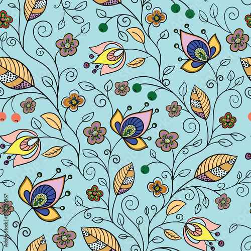 Vector seamless pattern with ornamental plants.