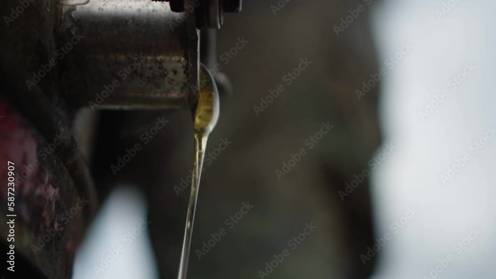 Close-up of a honeycomb extractor flows out honey. Slow motion 120p Close-up of a honeycomb extractor flows out honey. Slow motion 120p