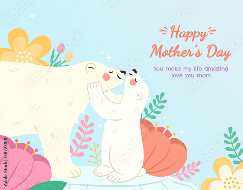 Lovely polar bear mom and cub
