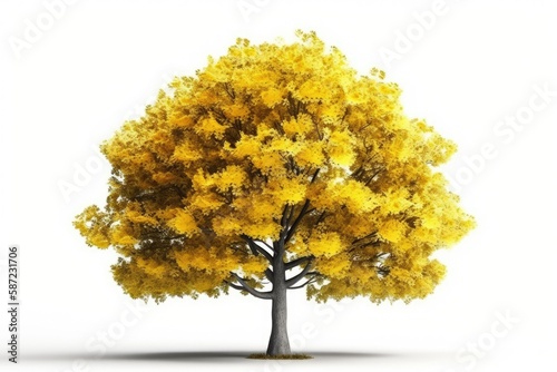 yellow-leaved tree on a simple white background. Generative AI