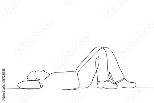 man lying on his back with his legs bent - one line drawing vector. concept to wallow, procrastinate, lie down