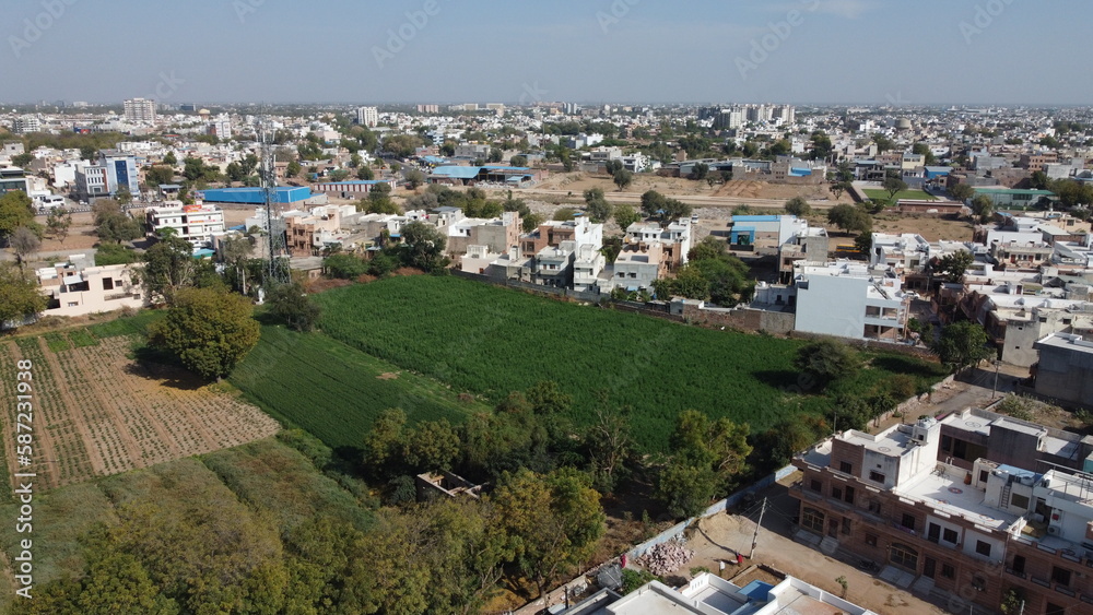 Jodhpur, Rajasthan, India 22nd March 2023: 4k Aerial visuals of Jodhpur fort and city. Beautiful Rajasthan Heritage. Blue city. Mehrangarh Fort, Jaswant thada, Umaid Bhawan Palace.