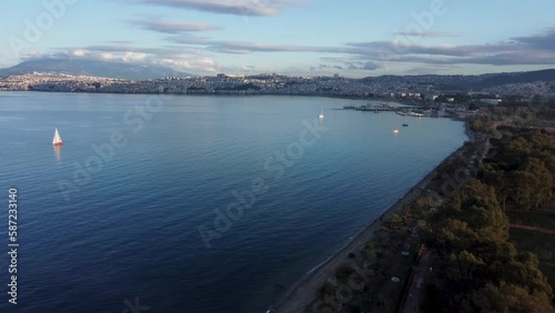 Wallpaper Mural Aerial view of boats sailing in water surrounded beach with buildings in Izmir Torontodigital.ca