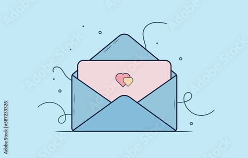 An open envelope with a love letter inside. Love mail icon concept.