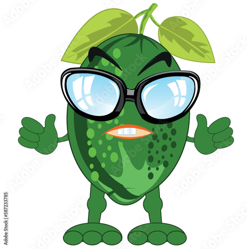 Vector illustration of the alive fruit lime bespectacled and with leg