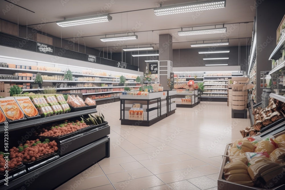 3d render of supermarket interior