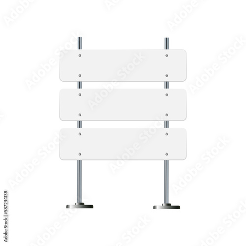 Road, traffic signs. Highway signboard on metal pole. Blank white board with place for text. Directional signage and wayfinder. information sign vector mockup.