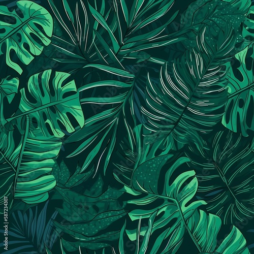 Tropical leaves seamless pattern  created with generative AI