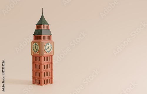 Travel to England, United kingdom Background.  isolated on pastel background. 3D Render Illustration.