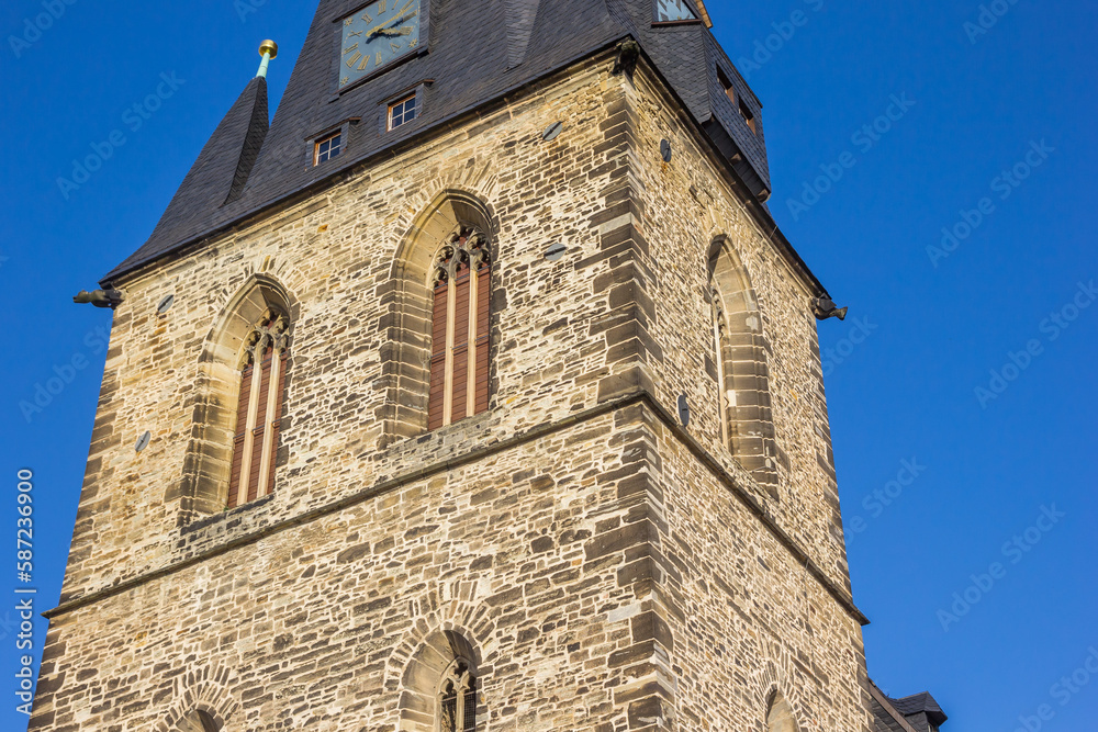 Tower of the St. Marien church in Bernburg, Germany