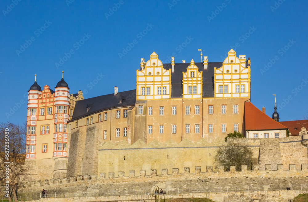 Facade and surrounding wall of the castle in Bernburg, Germany