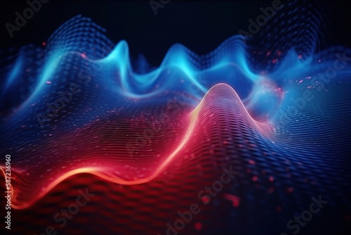 Blue and red abstract glowing wave made with generative AI