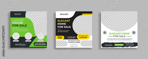 Real estate modern home sale  for social media Instagram post or square web banner template 
