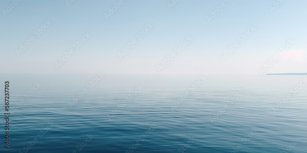 Obraz premium Panorama landscape of empty blue sea and sky blue background. Generative AI