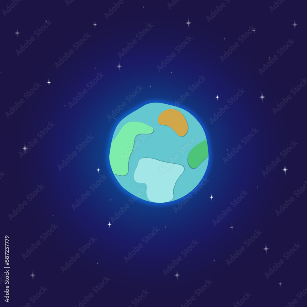 Illustration of space, earth and stars on a dark blue background Illustration of space, earth and stars on a dark blue background