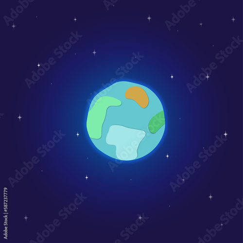 Illustration of space  earth and stars on a dark blue background