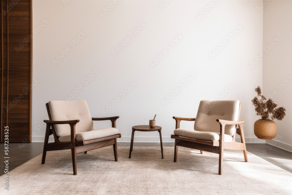 modern living room with a minimalist set of armchairs - Generative AI modern living room with a minimalist set of armchairs - Generative AI