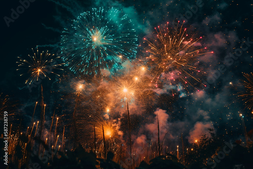 colorful fireworks. Generative AI 