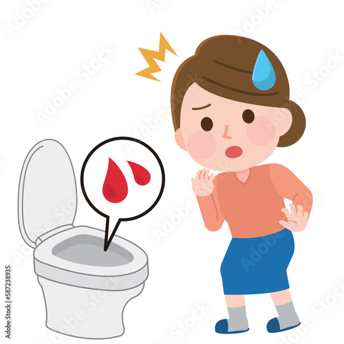 トイレで血便が出て驚く女性　イラスト