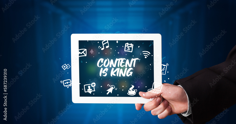Person holding tablet, social network concept Person holding tablet, social network concept