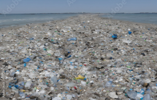 plastic waste on the beach - Generative AI