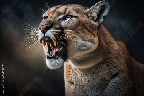 Portrait of a big cat cougar (Puma concolor). Generative AI photo