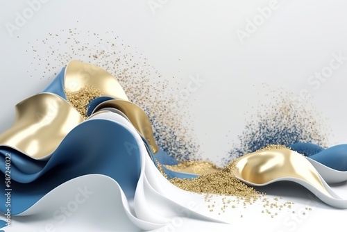 Gold blue white abstract wave acrylic cream texture streamlined shape made with generative AI