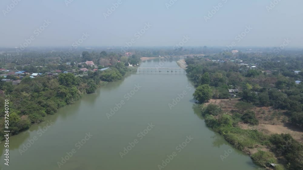 The Mae Klong River in Ratchaburi, Thailand from an Aerial Drone Dolly Shot in 4K. The Mae Klong River in Ratchaburi, Thailand from an Aerial Drone Dolly Shot in 4K.