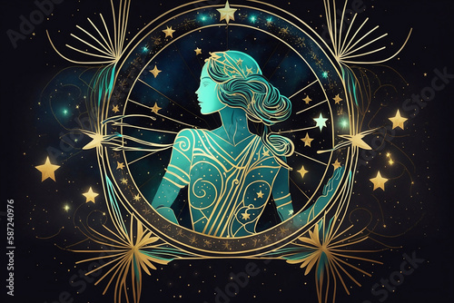 illustration of zodiac sign virgo on space background photo