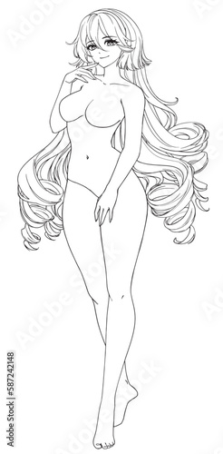 Anime full body manga visual novel npc sprite.