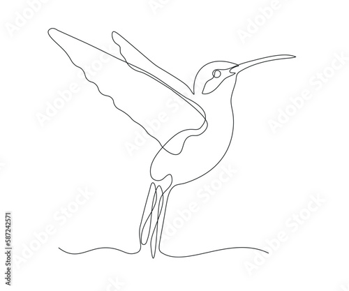 abstract hummingbird Continuous One line drawing, logo