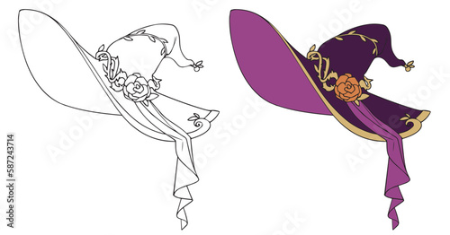 Halloween witch hat set, vector hand drawn