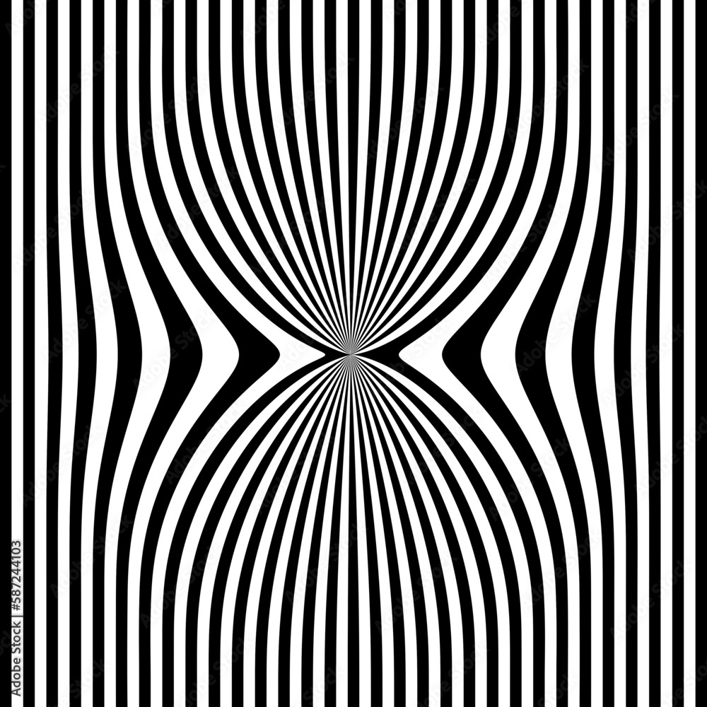 Optical Art with Twist Striped. Background Abstract Line Black and White Color. Swirl Hypnotic Pattern. Vector illustration. Optical Art with Twist Striped. Background Abstract Line Black and White Color. Swirl Hypnotic Pattern. Vector illustration.