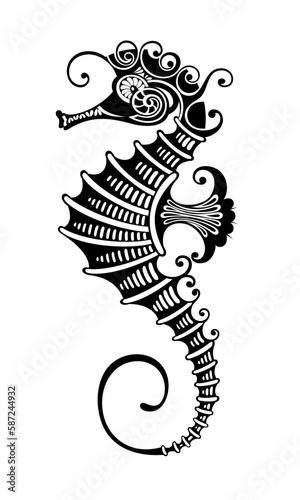 Black silhouette of seahorse. Beautiful seahorse tattoo design vector art clipart