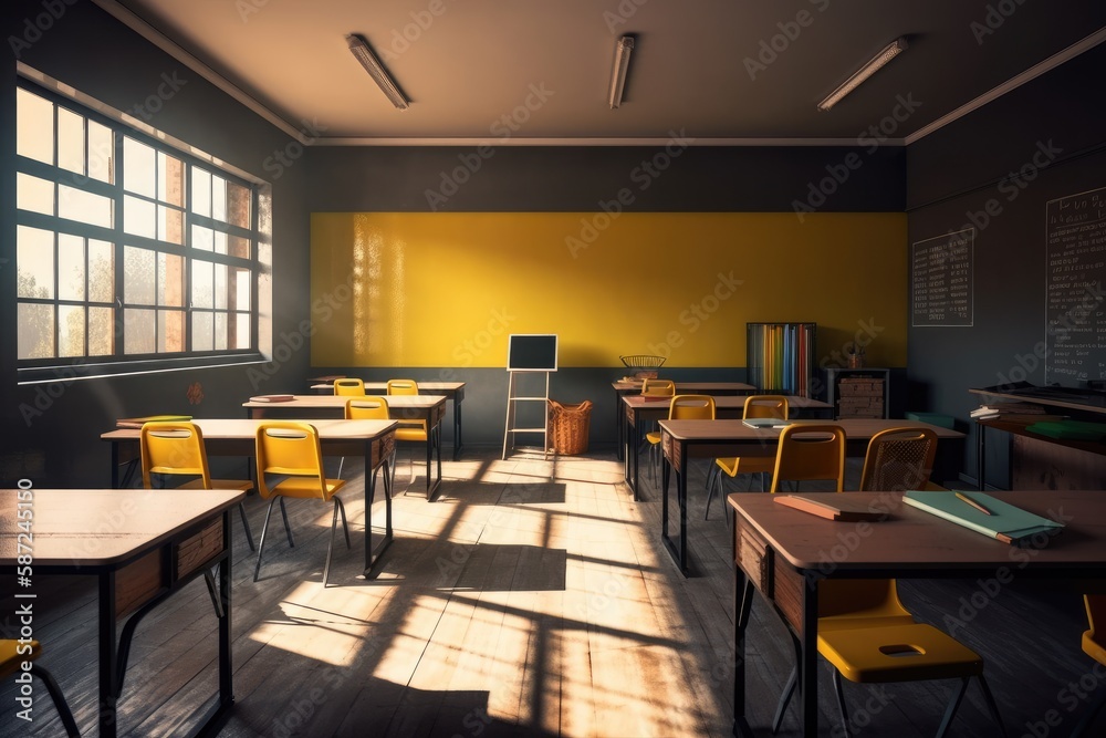 Empty modern classroom with white Interactive board 3d render