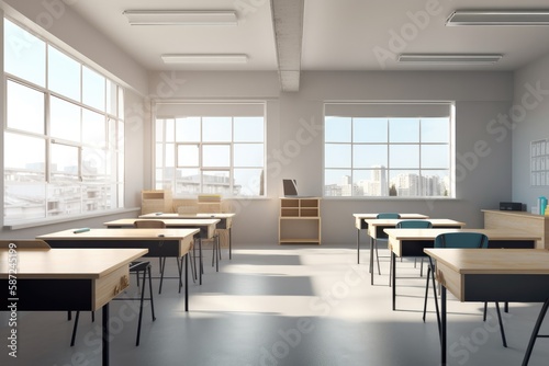 Empty modern classroom with white Interactive board 3d render