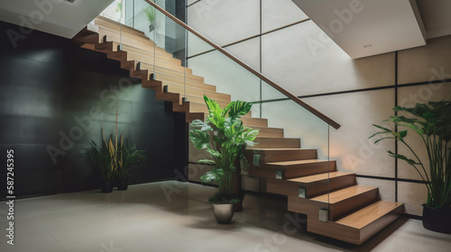 Contemporary staircase designs that are both modern and minimalist. Generative AI.