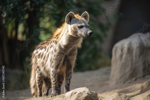 Hyaena sultana, a smaller type of striped hyaena. Generative AI