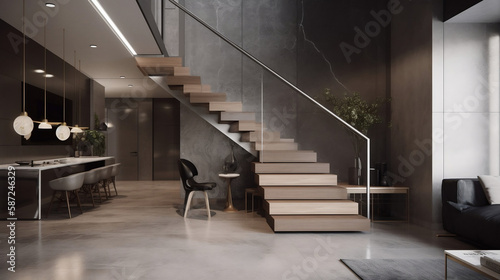 Contemporary staircase designs that are both modern and minimalist. Generative AI.