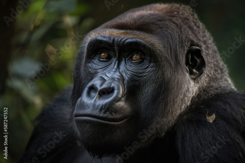An up close look at a gorilla in the wild. Generative AI