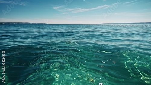 Picture a serene ocean surface on a sunny day, with calm waters. Generative AI © Gelpi