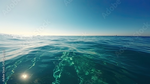 Picture a serene ocean surface on a sunny day, with calm waters. Generative AI