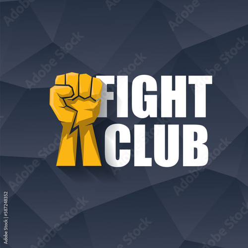 fight club vector logo with orange man fist isolated on crystal grey background. MMA Mixed martial arts concept design template. Fight club icon design template