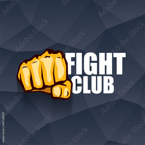 fight club vector logo with orange man fist isolated on crystal grey background. MMA Mixed martial arts concept design template. Fight club icon design template