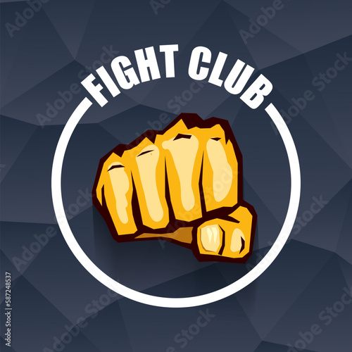 fight club vector logo with orange man fist isolated on crystal grey background. MMA Mixed martial arts concept design template. Fight club icon design template